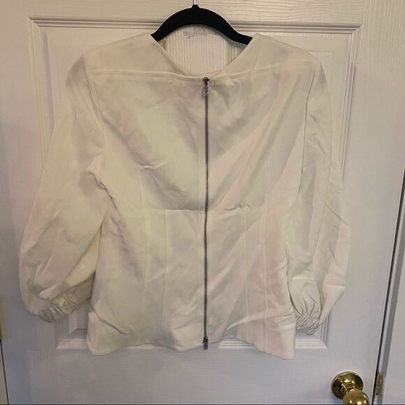 Nwt Tibi Twill Peplum Corset Full Zip Top Blouse Ivory - Picture 5 of 6